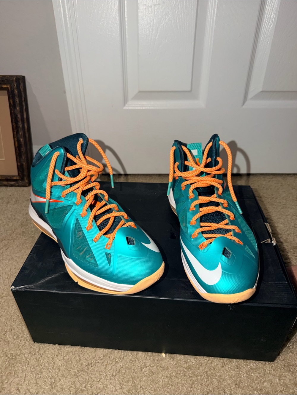 Nike LeBron X 10 Atomic Teal Orange Basketball Shoes Men’s 8.5
